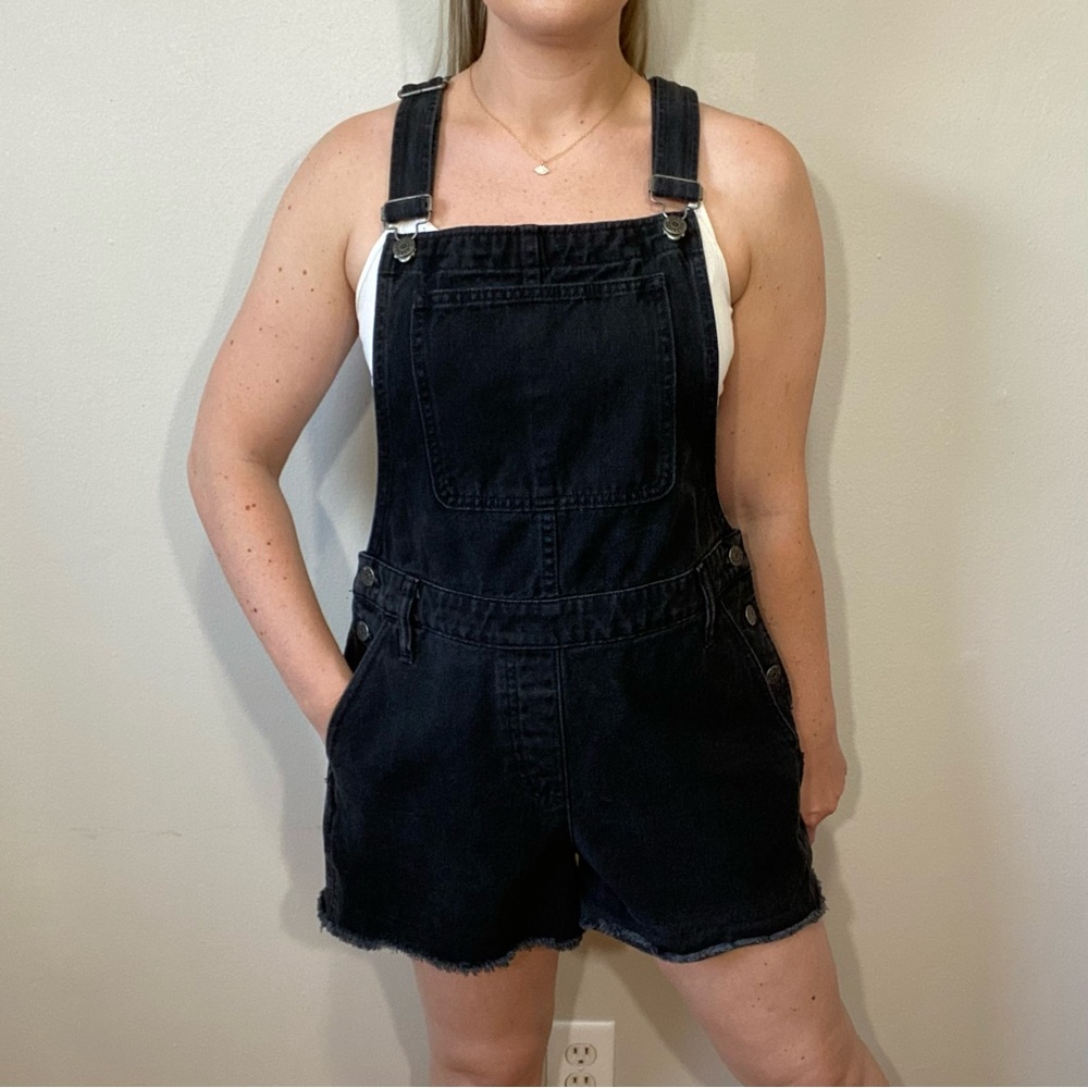 Madewell Black Denim Overalls Shortalls Size Large